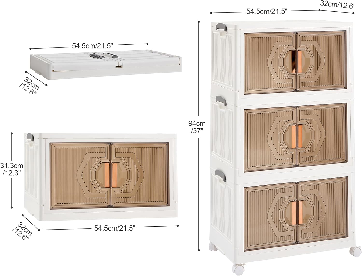 VECELO 16 Gal Stackable Storage Bins with Lid, 3/4/5 Pack Plastic Collapsible Storage Cabinet - VECELO