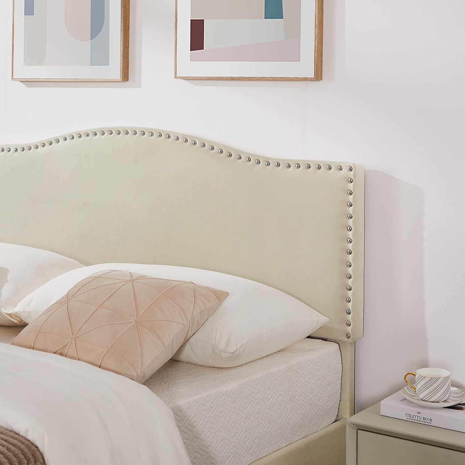 VECELO Bed Frame Platform with Upholstered Headboard & Wooden Slats Support - VECELO