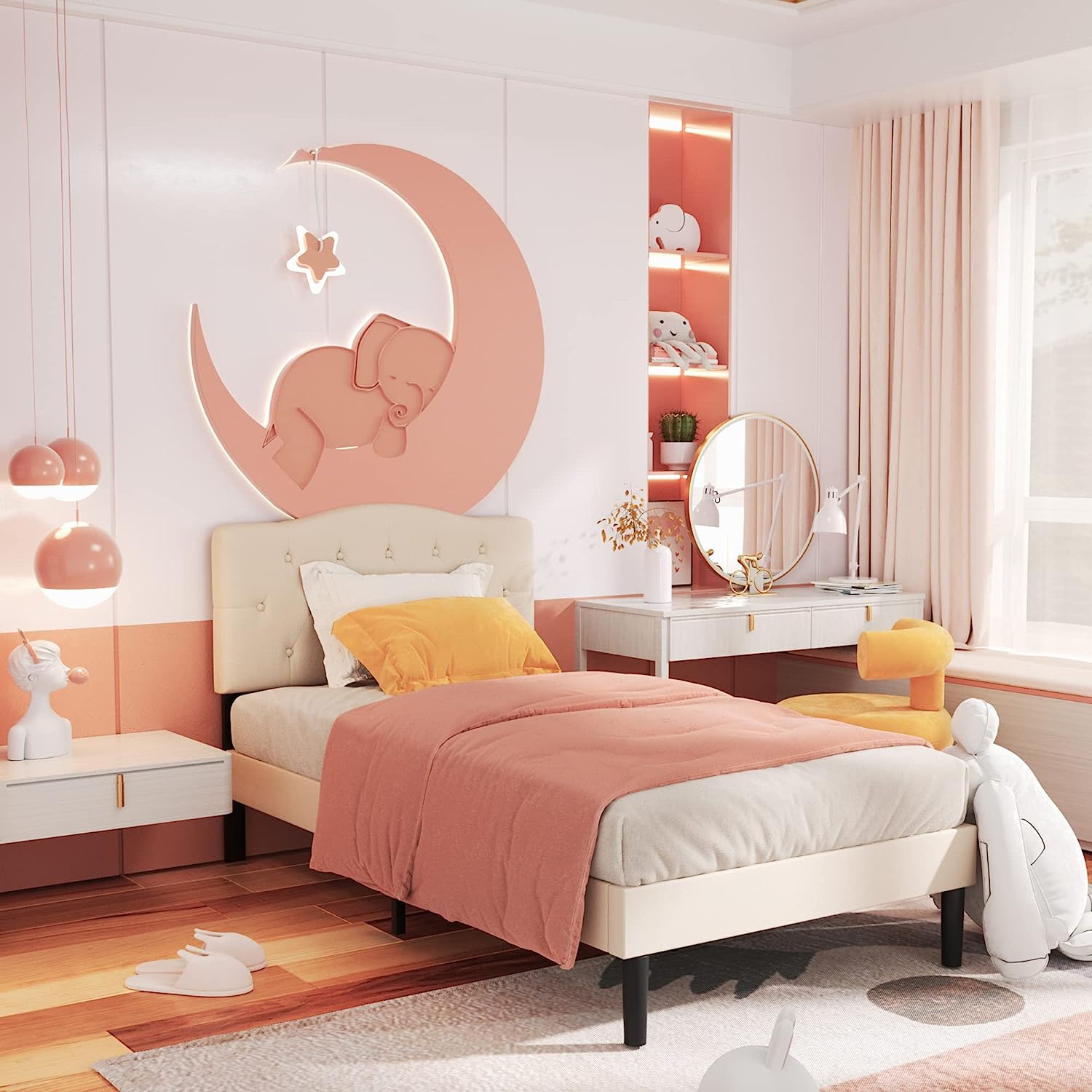 VECELO Classic Upholstered Platform Bed Frame with Diamond Stitched Cloth - VECELO