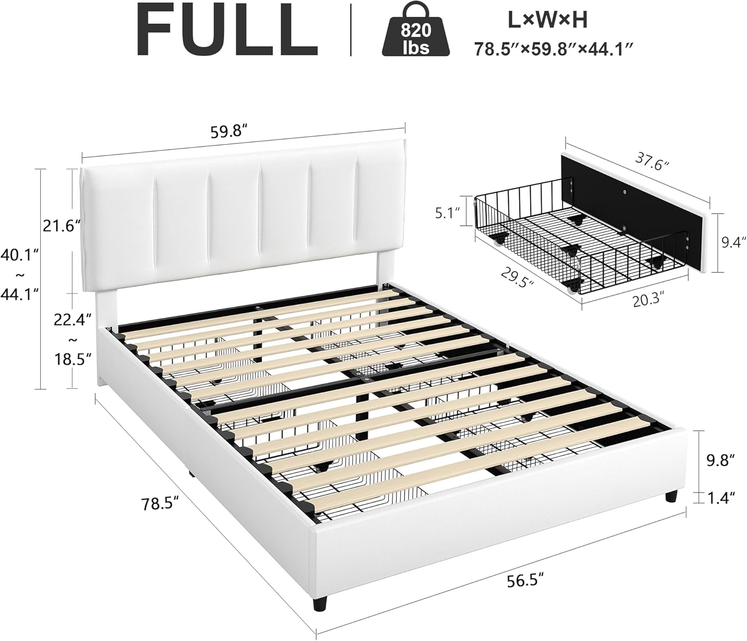 VECELO Upholstered Bed Frame with 4 Storage Drawers and Adjustable Velvet Headboard