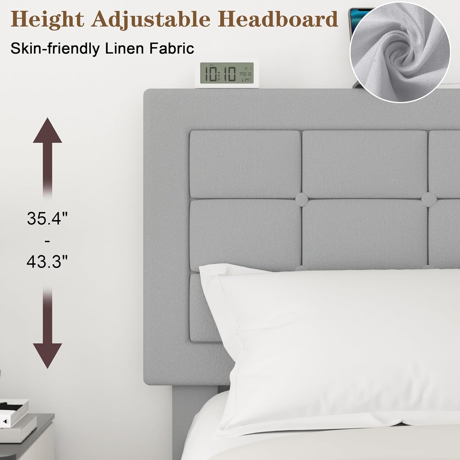 VECELO Bed Frame with 4 Drawers, Adjustable Tufted Button Headboard