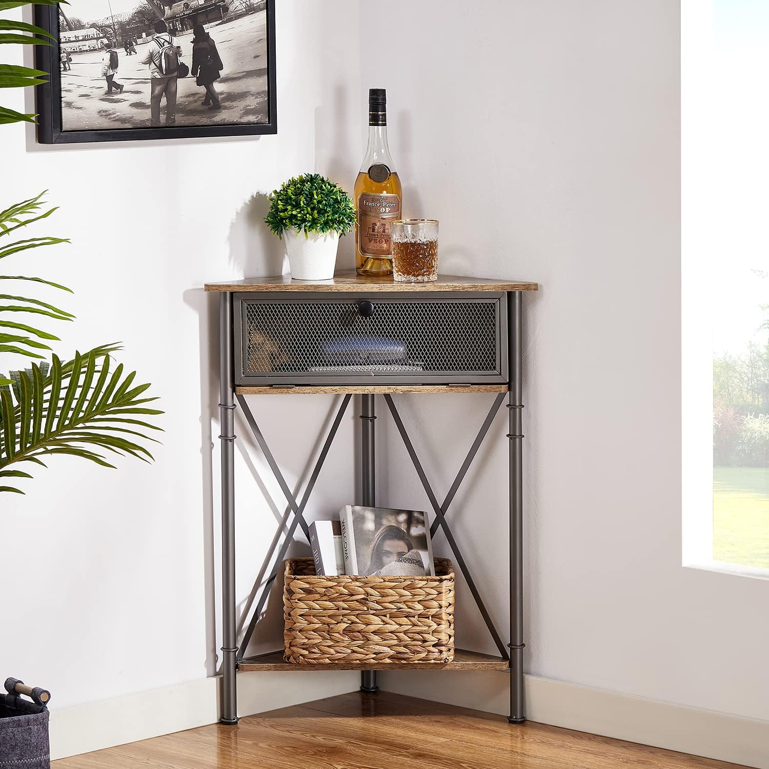 VECELO Corner Table for Small Spaces, Multipurpose Storage Cabinet Shelf Organizer