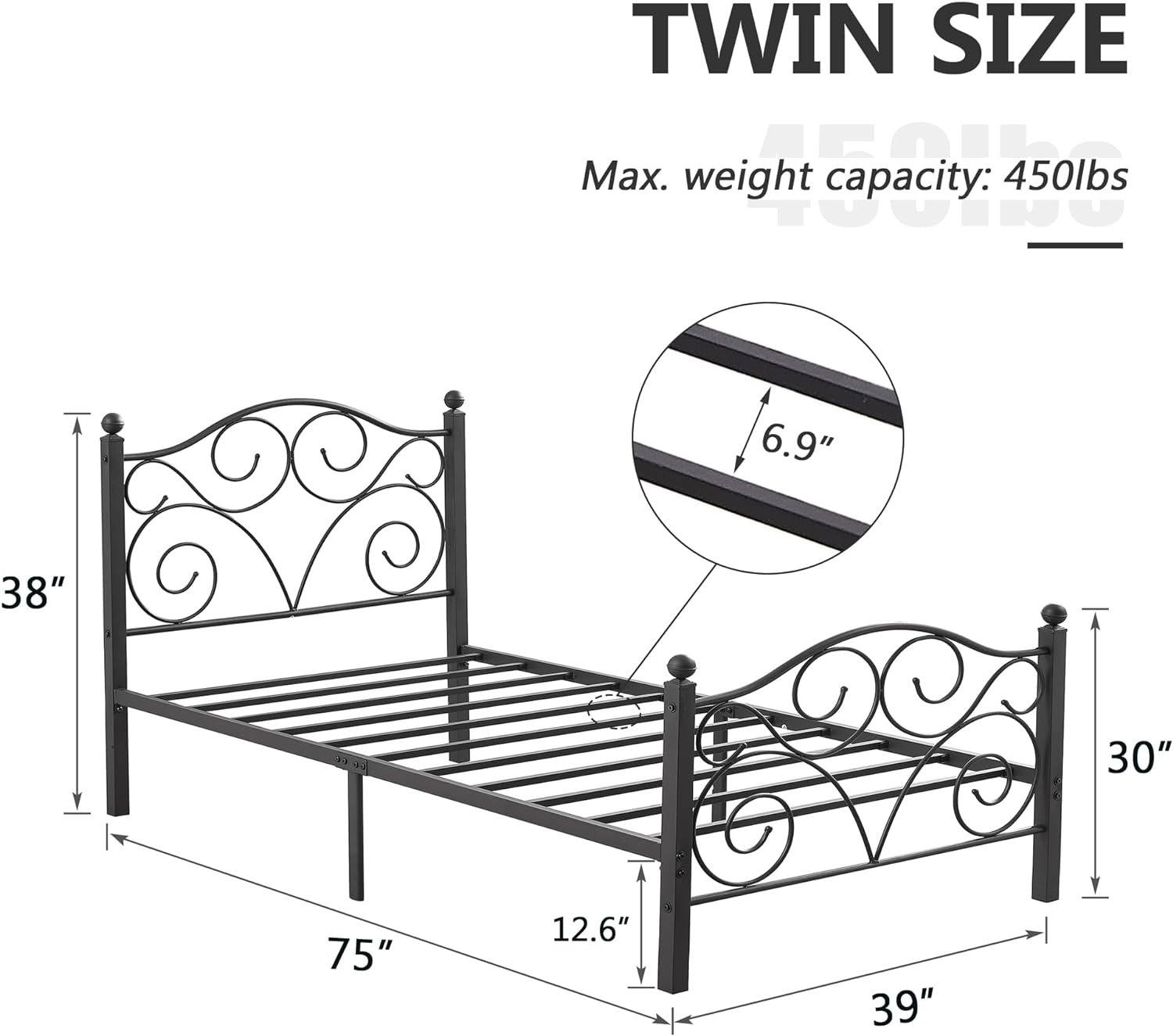 VECELO Classic Metal Bed Frame Mattress Foundation - VECELO