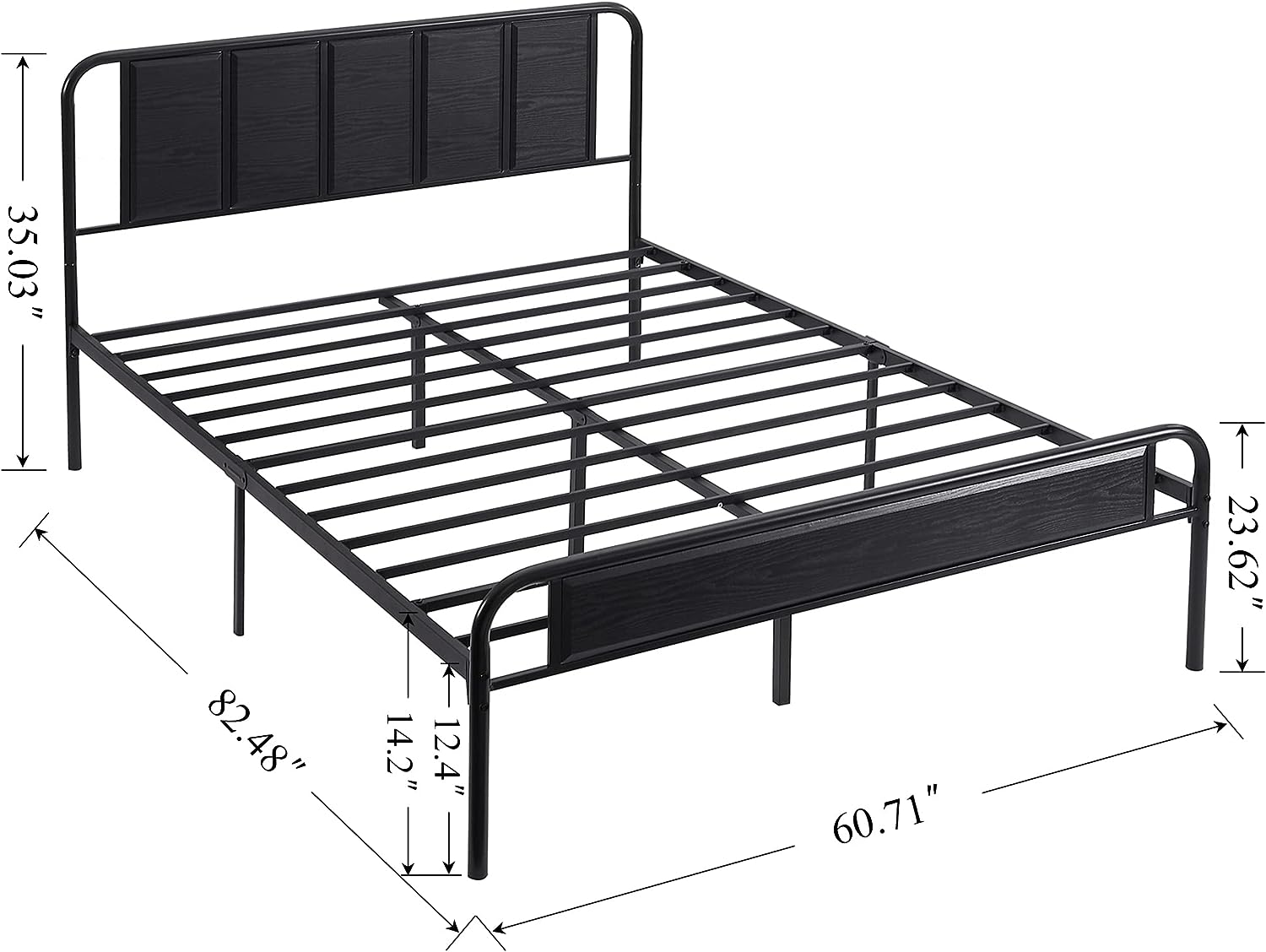 VECELO Bed Frame Metal Platform with Wooden Headboard Footboard Heavy Duty Mattress Foundation - VECELO