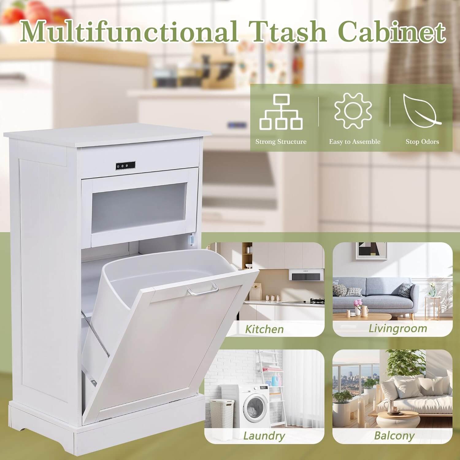 VECELO Tilt Out Trash Can Cabinet
