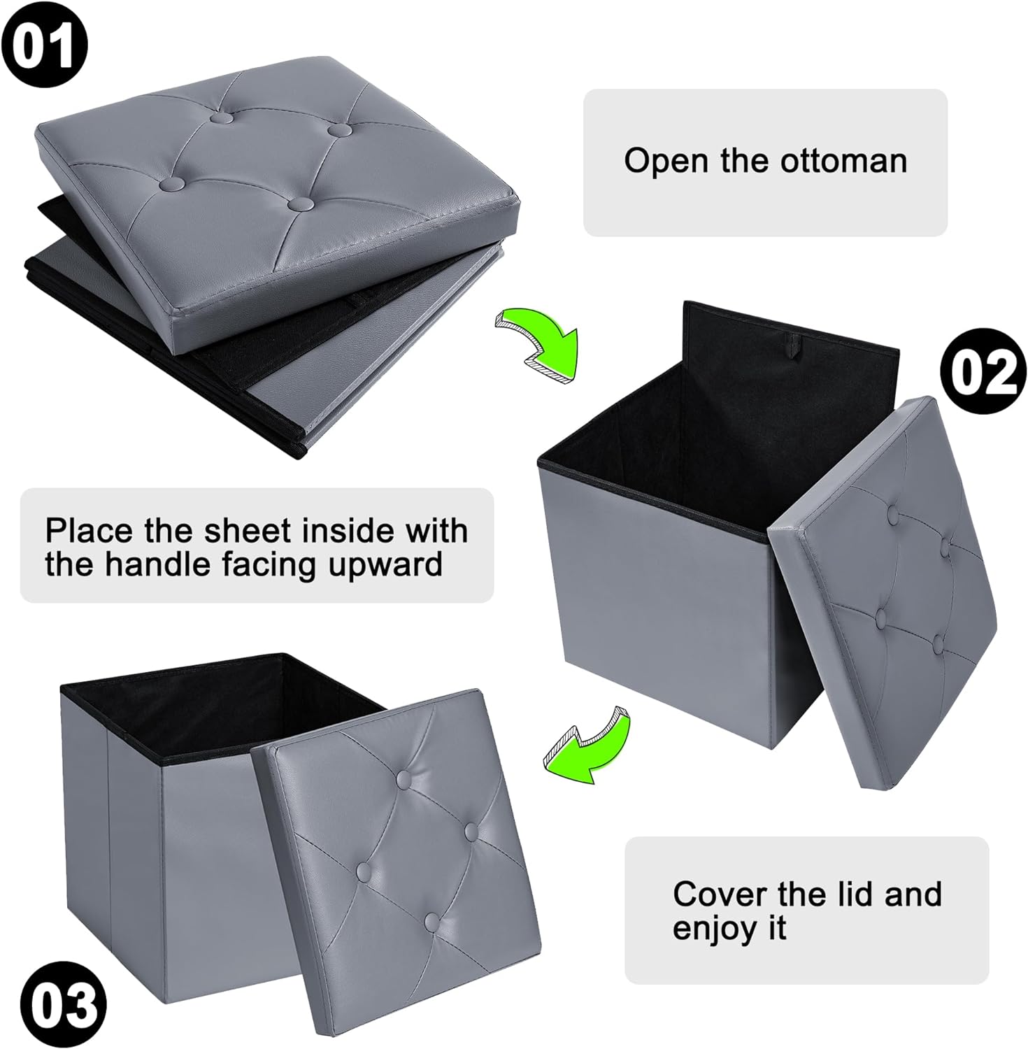 VECELO Storage Ottoman Bench End of Bed 43'' Footstool Footrest Stool Shoestool - VECELO