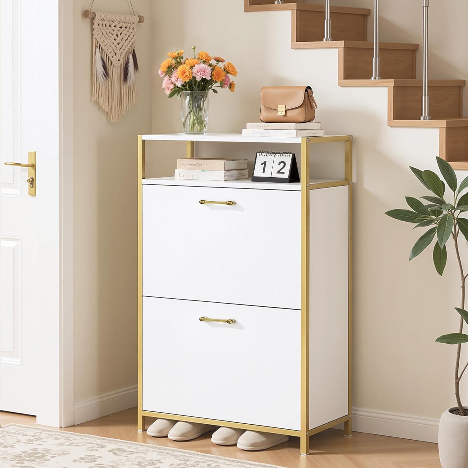 VECELO Shoe Storage Cabinet with 2 Flip