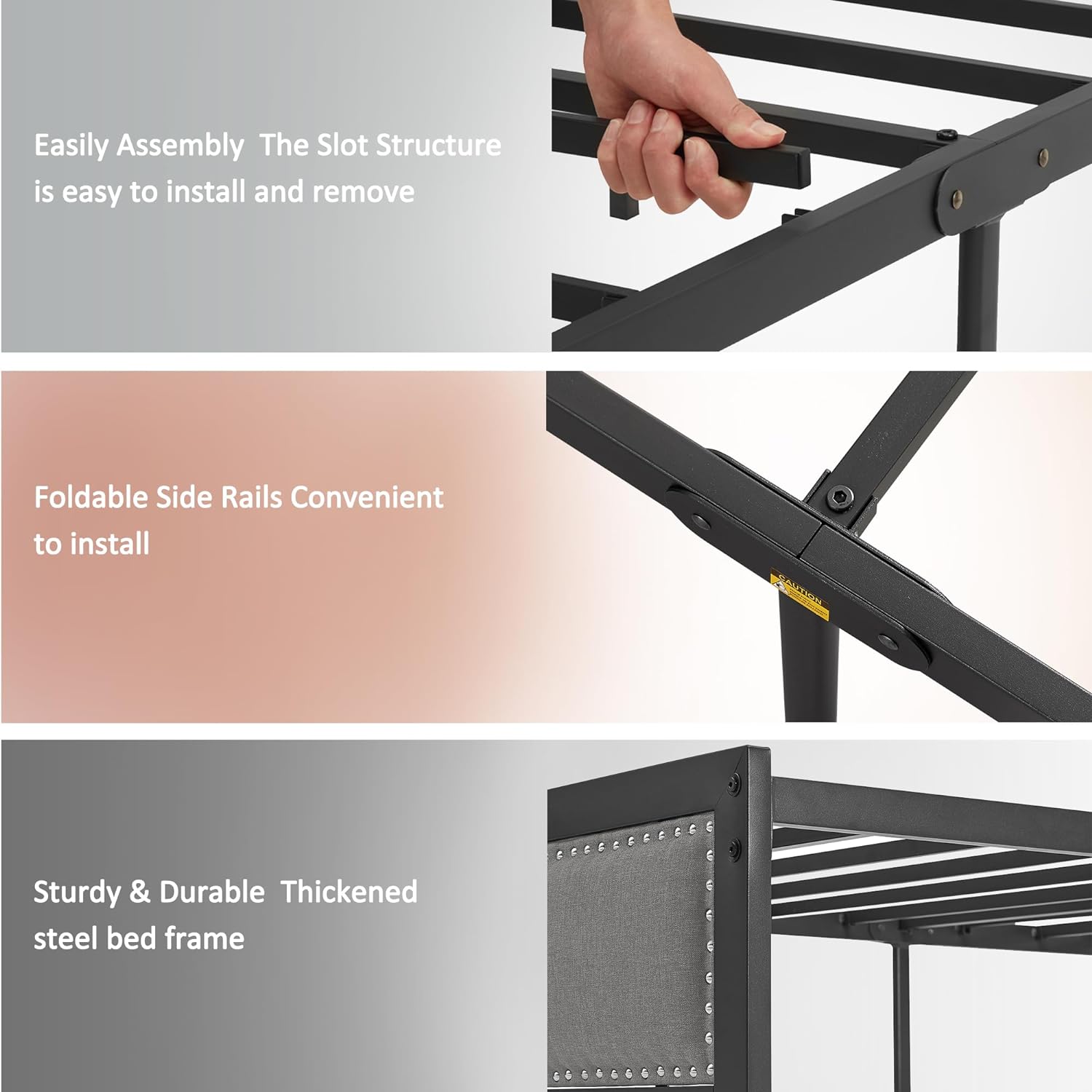 VECELO Bed Frame with Linen Fabric Headboard and Footboard No Box Spring Needed - VECELO