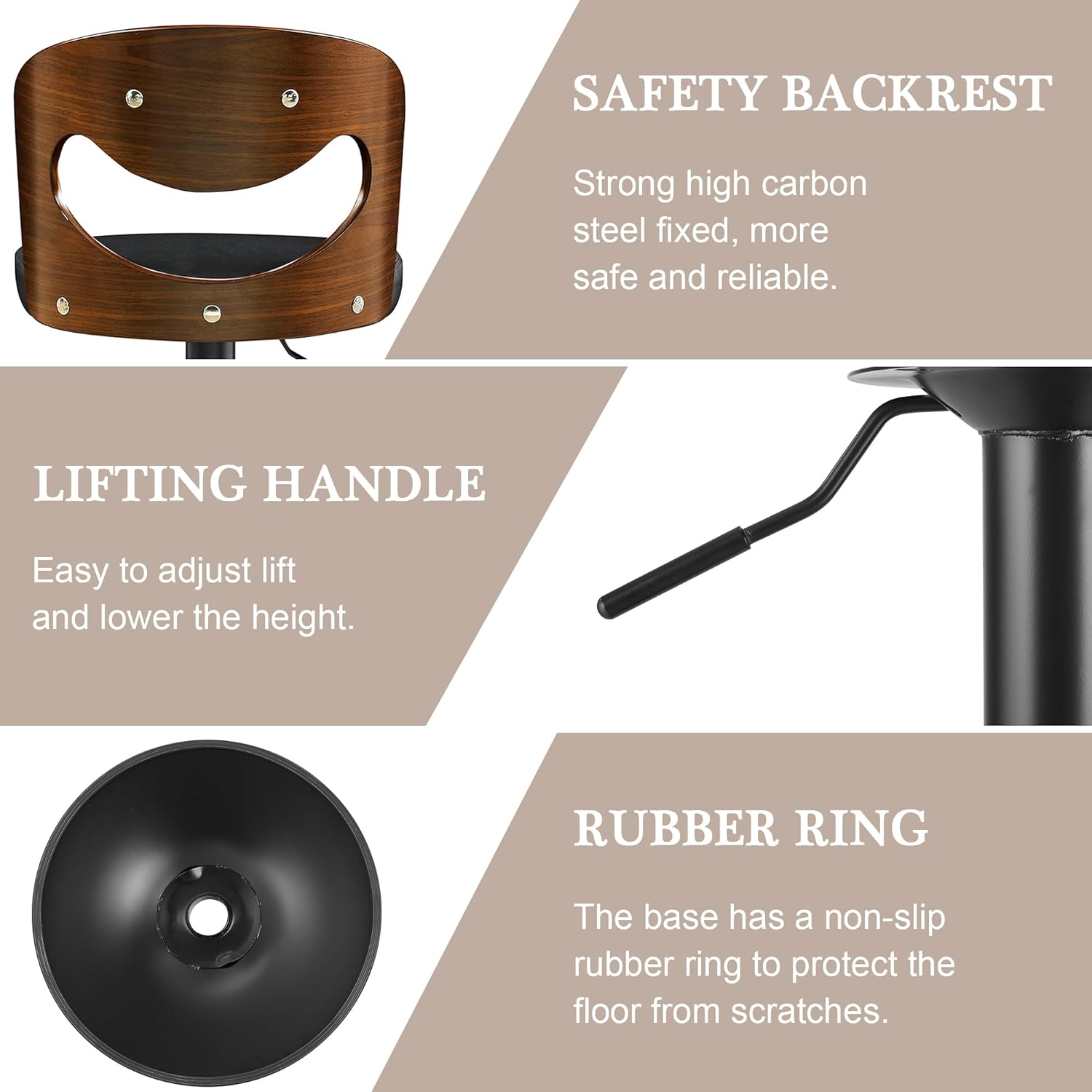 VECELO Bar Stool Set of 2,Counter Height Stools with Bentwood Back - VECELO