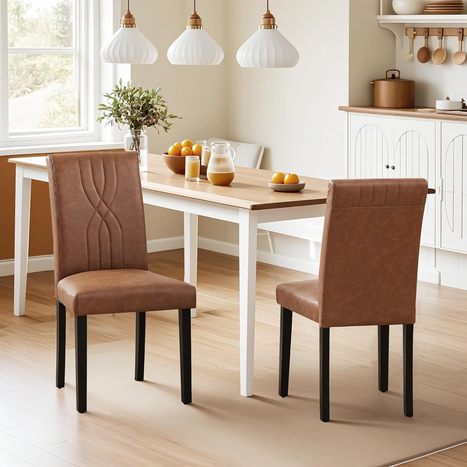 VECELO Upholstered Dining Chairs Set of 2 Modern Fabric and Solid Wood Legs & High Back