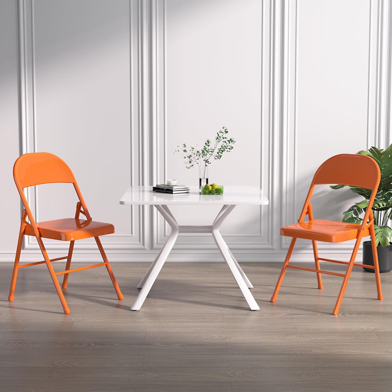 VECELO Metal Frame Steel Folding Mounted Chairs with Triple Braced & Double Hinged Back Set of 4 - VECELO