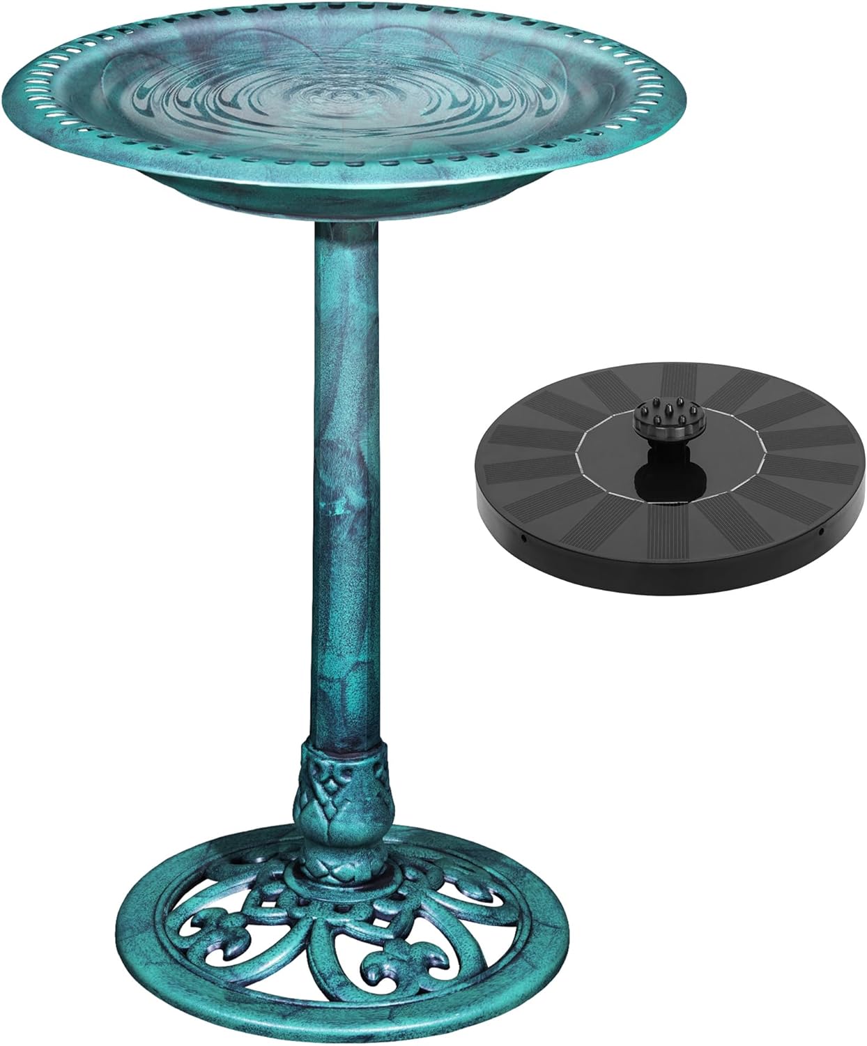VECELO 28" Pedestal Outdoor Bird Bath with Solar Powered Fountain - VECELO
