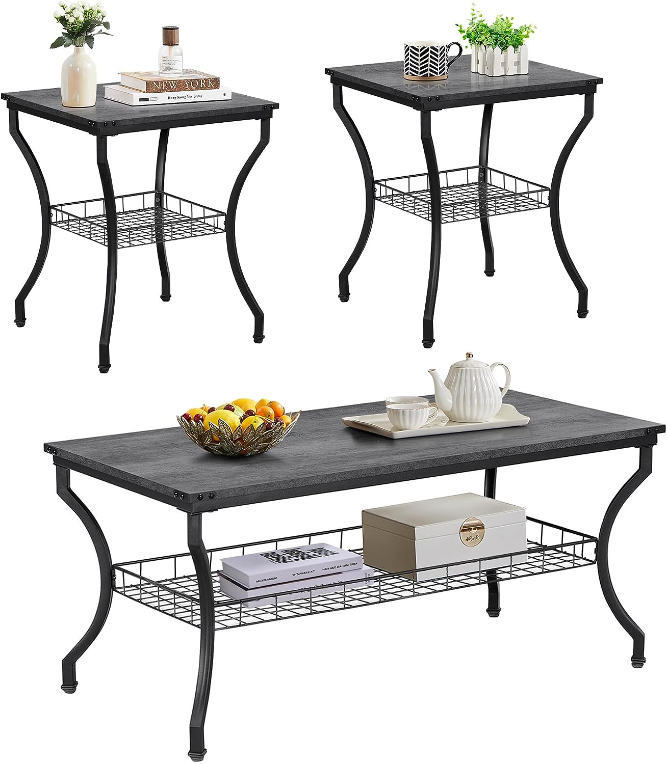 VECELO 3 Pieces Living Room Sets Coffee and End Tables - VECELO