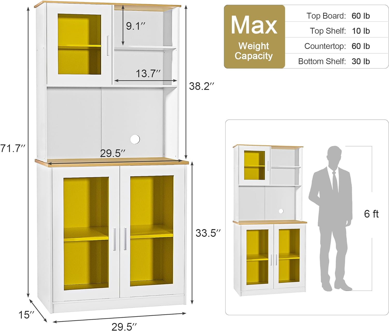VECELO 72'' Floor Kitchen Pantry Cabinet Free Standing Buffet Hutch - VECELO