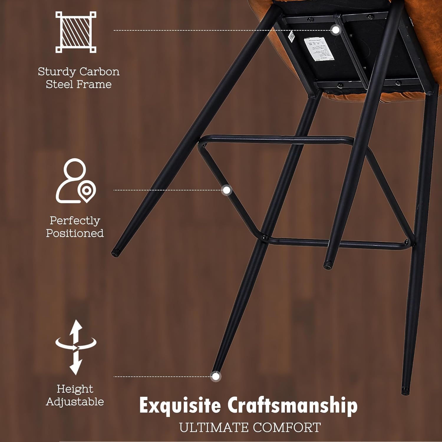VECELO Quilted Bar Stools Set of 2, Bar Height Bar Stools with Back & Footrest - VECELO