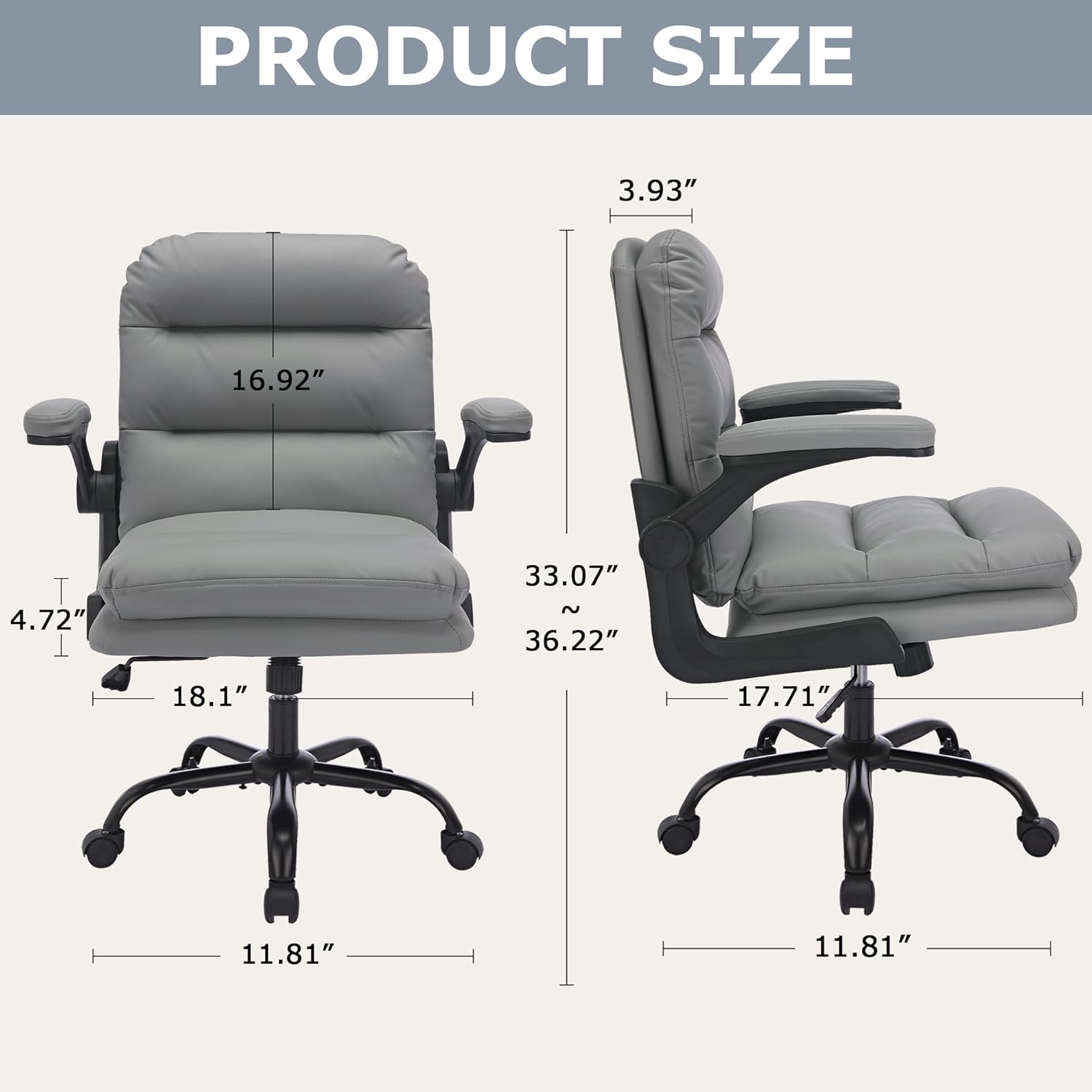VECELO Ergonomic Swivel Office Desk Chair with Flip-up Armrest and Adjustable Height Lumbar Support