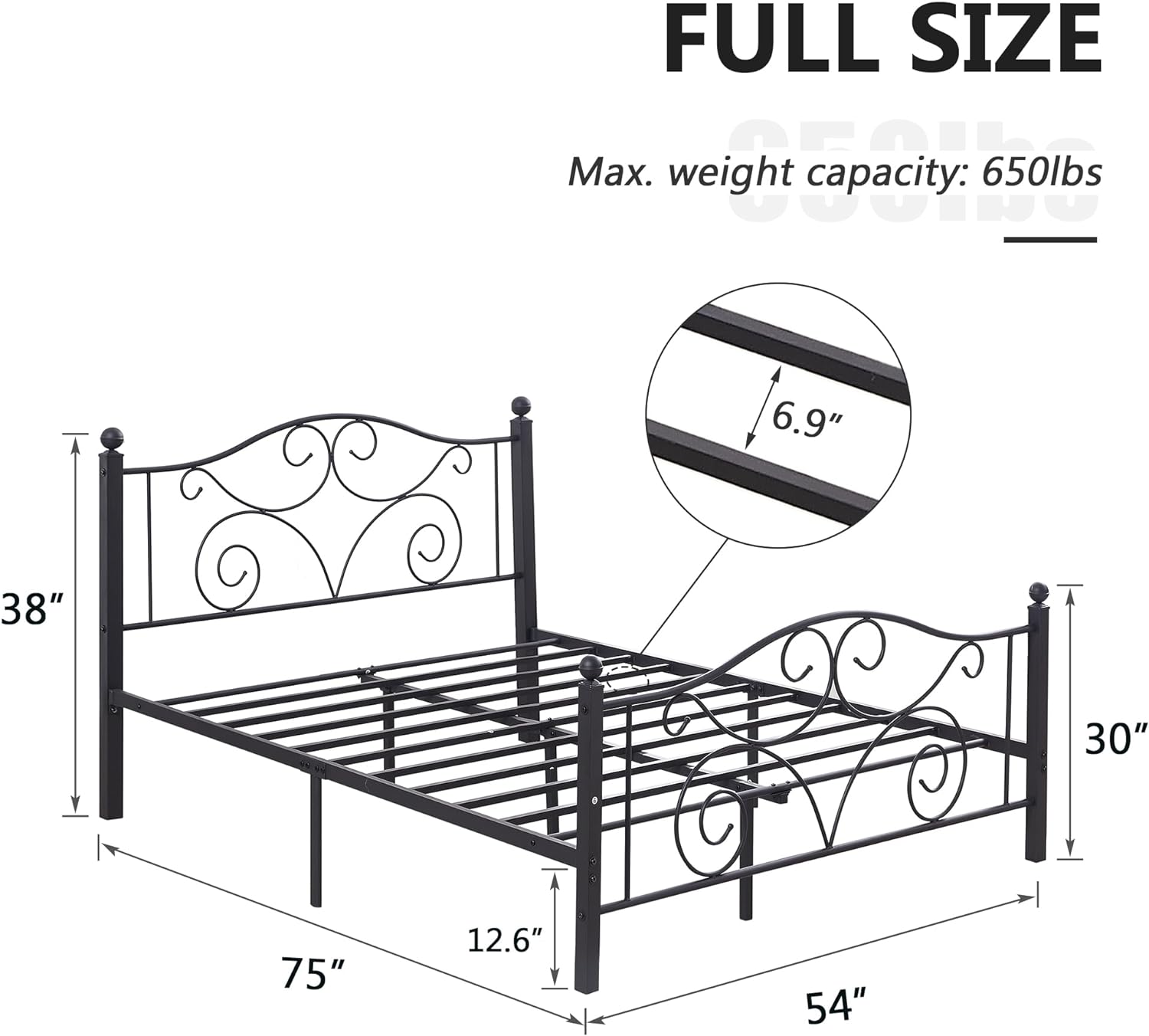 VECELO Classic Metal Bed Frame Mattress Foundation - VECELO