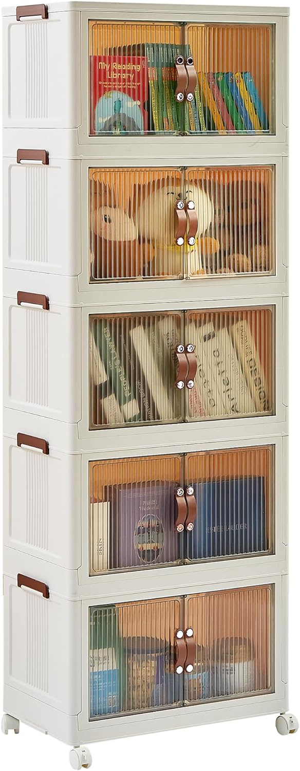 VECELO 16 Gal Stackable Storage Bins with Lid,Plastic Collapsible Storage Cabinet - VECELO