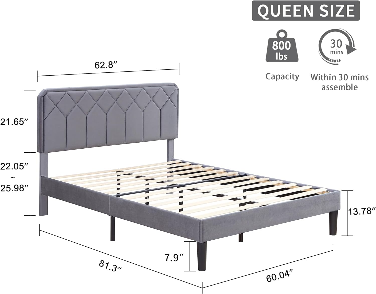 VECELO Premium Leather Upholstered Platform Bed Frame