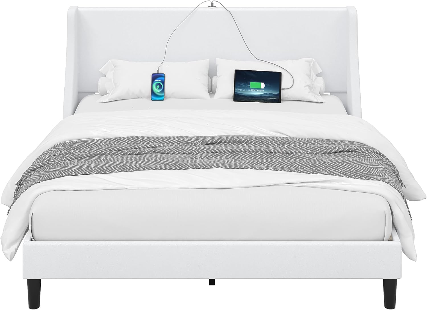 VECELO Bed Frame with Upholstered Wingback Headboard