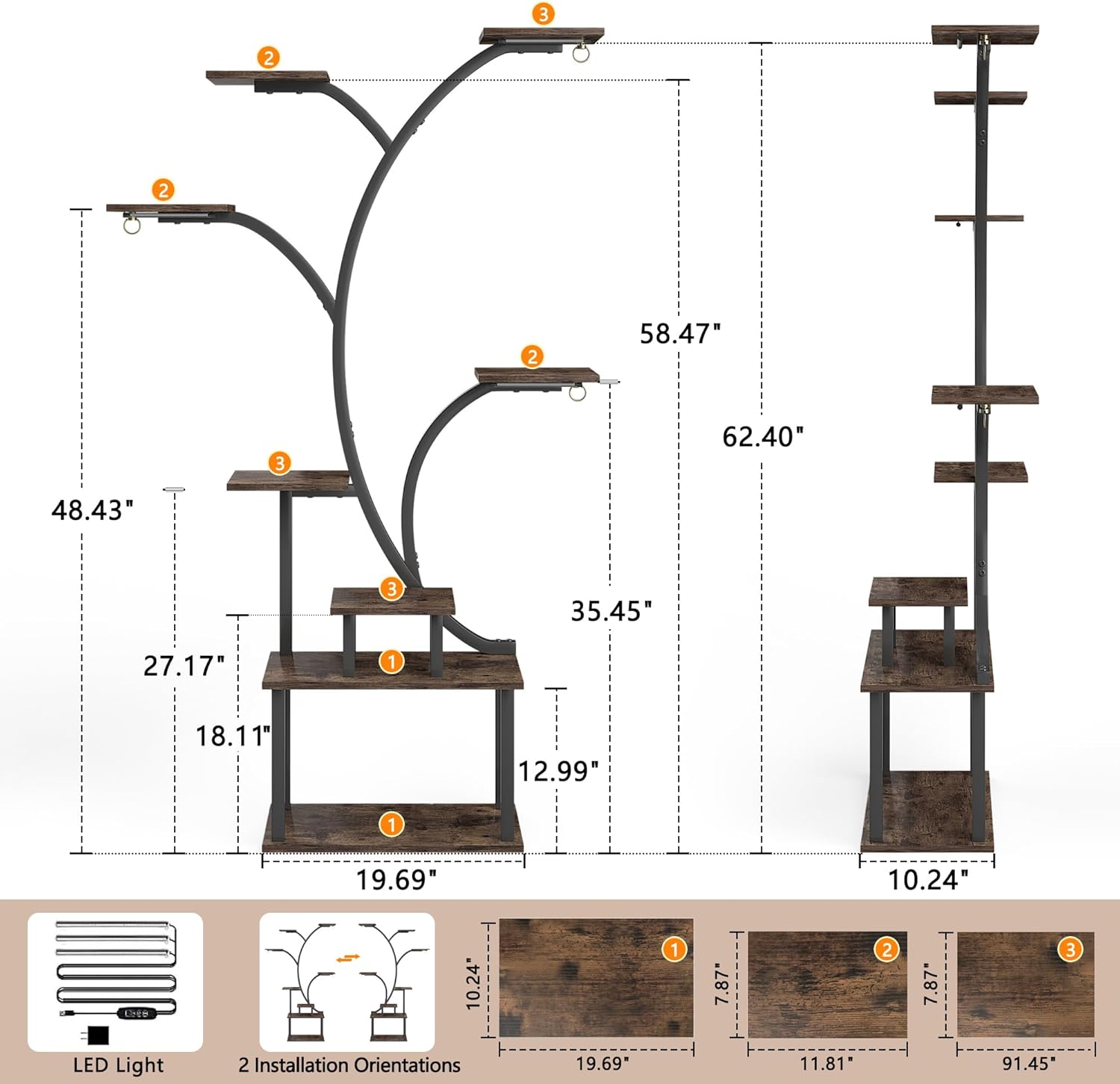VECELO Plant Stand with Grow Light