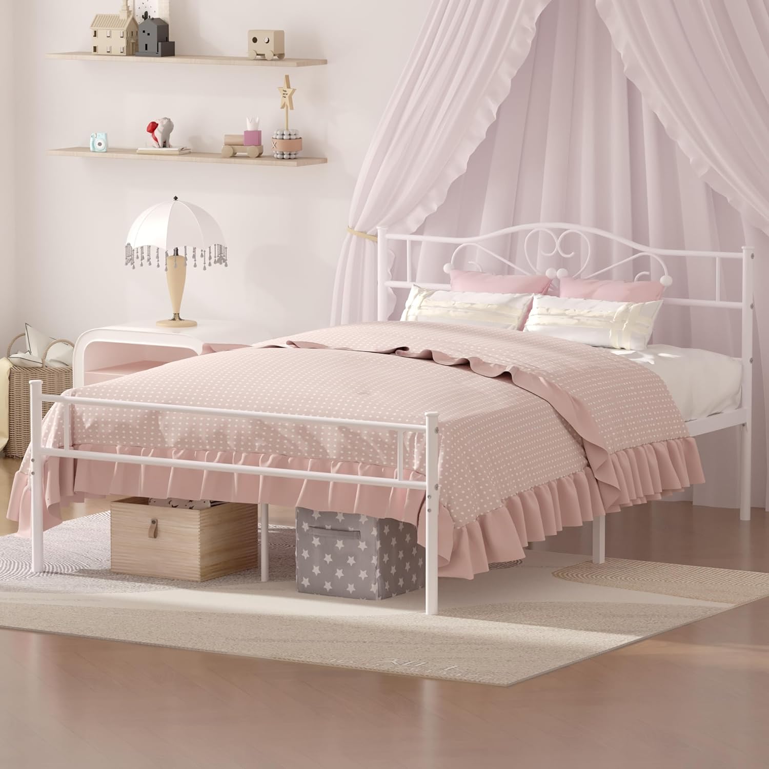 VECELO Metal Platform Bed Frame Mattress Foundation Decorative Headboard & Footboard - VECELO