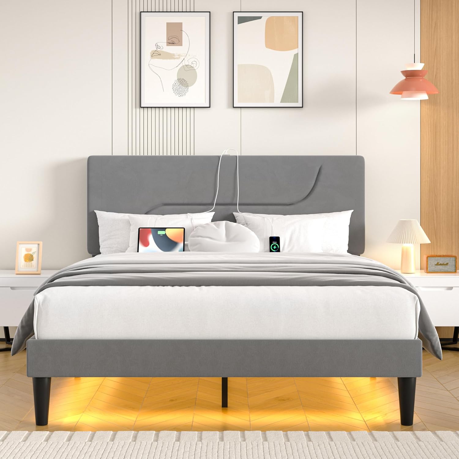 VECELO Bed Frame with LED Lights - VECELO