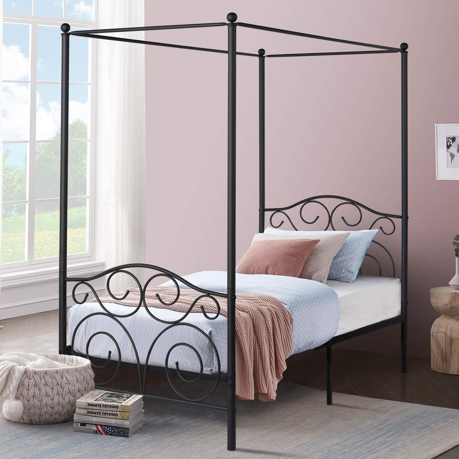 VECELO 4 Corner Metal Canopy Bed Frame