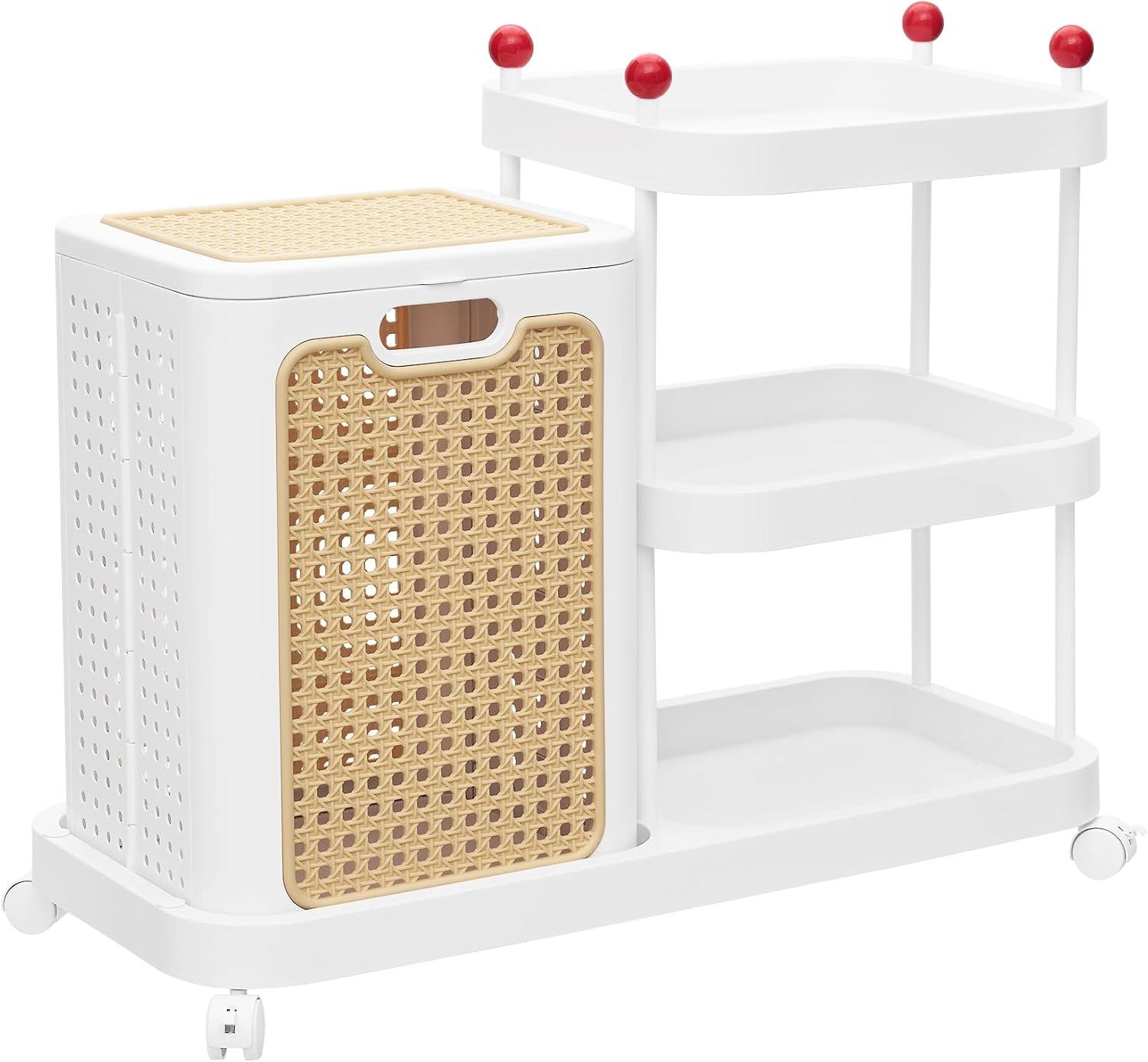 VECELO Rattan-Style Rolling Laundry Hamper Cart