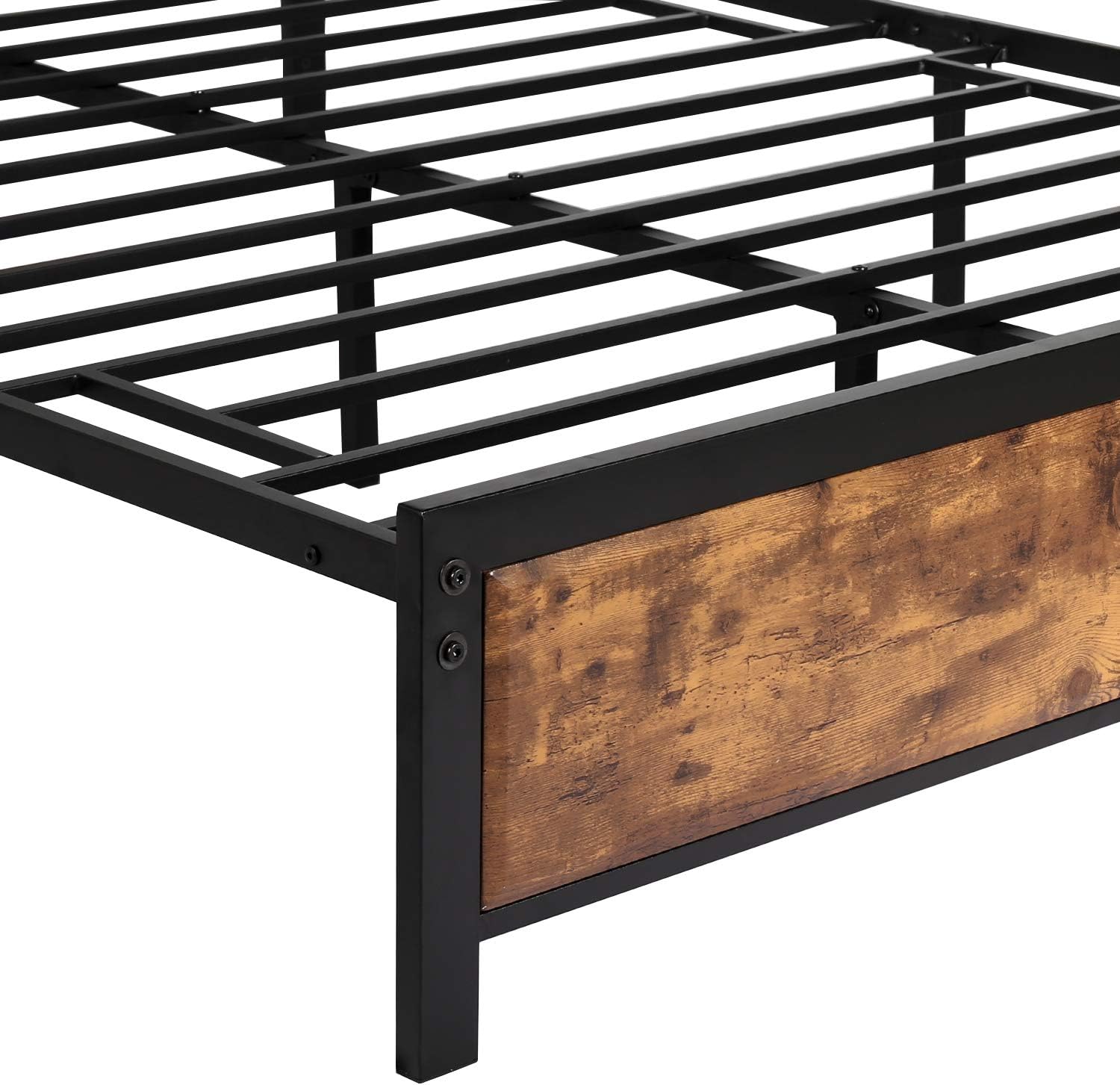 VECELO Full Platform Bed Frame with Rustic Vintage Wood Headboard