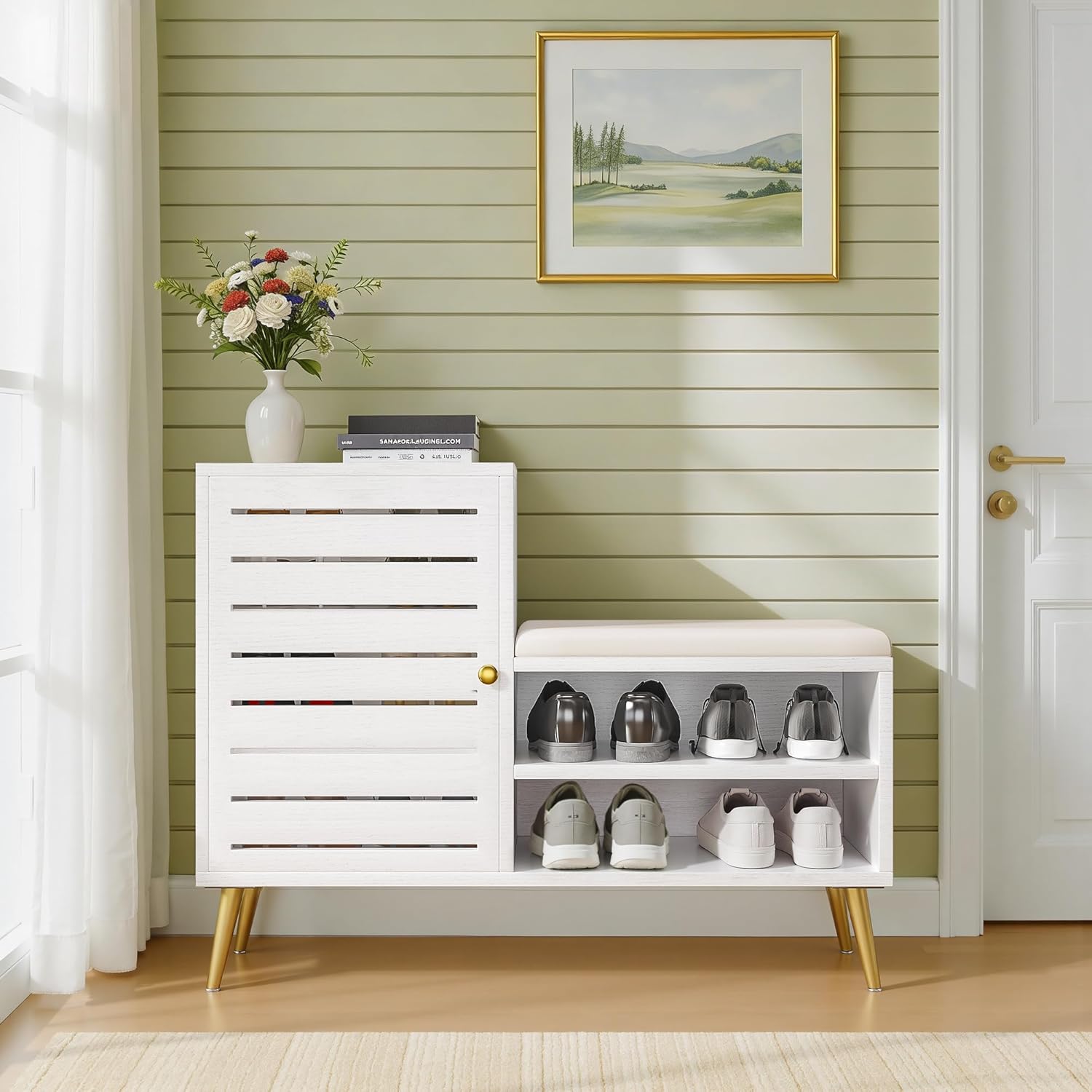 VECELO Shoe Storage Bench with Door&Shelf