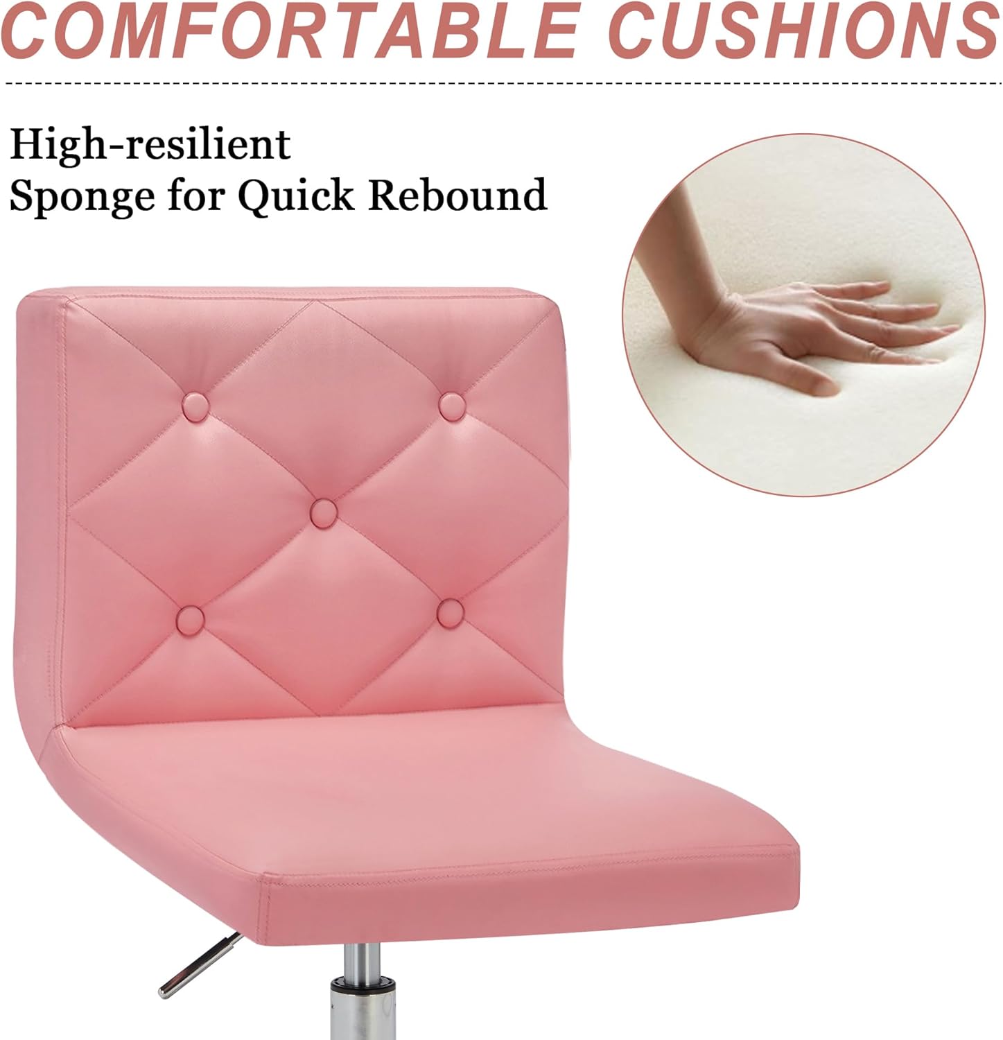 VECELO PU Leather Mid-Back Armless Desk Chair Adjustable Height 360° Rolling Swivel