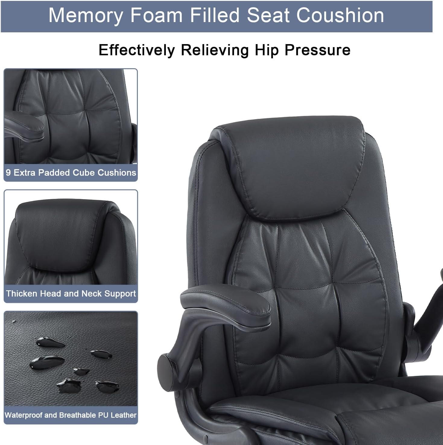 VECELO Executive High-Back PU Leather Computer Desk Chairs - VECELO