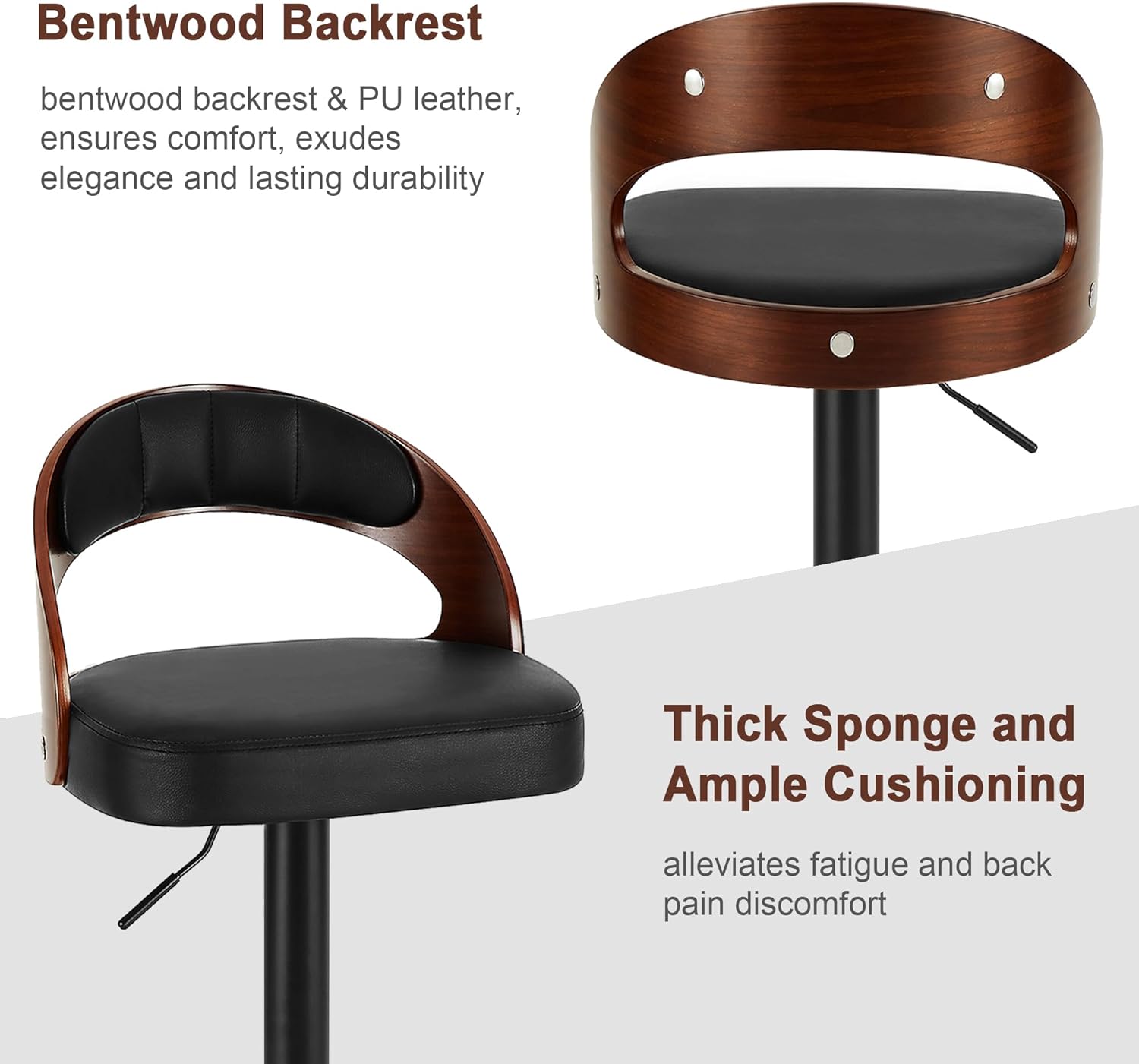 VECELO Bar Stool Set of 2, Counter Height Stools with Bentwood Back - VECELO