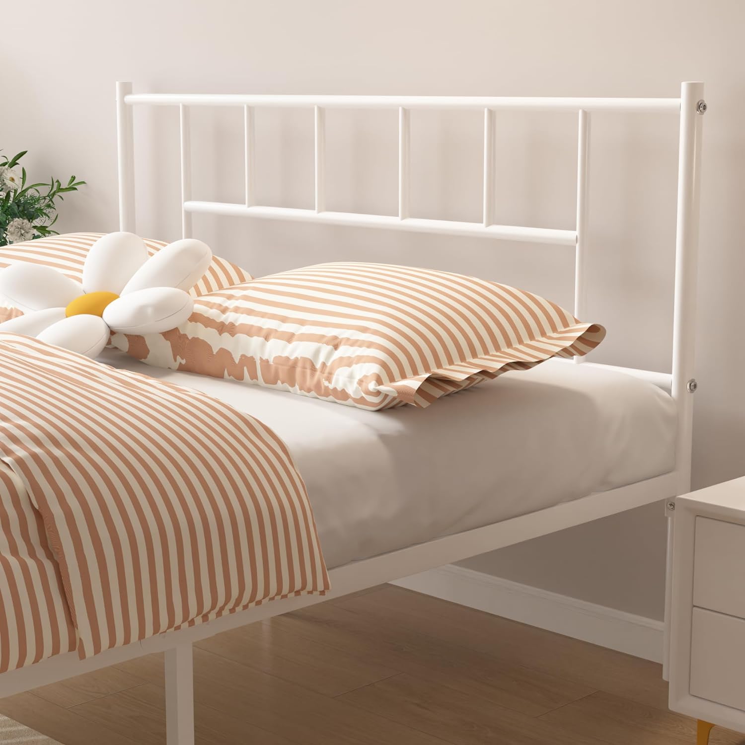 VECELO Bed Frame, 14 Inch Metal Platform with Headboard, Heavy Duty Steel Slat Support - VECELO