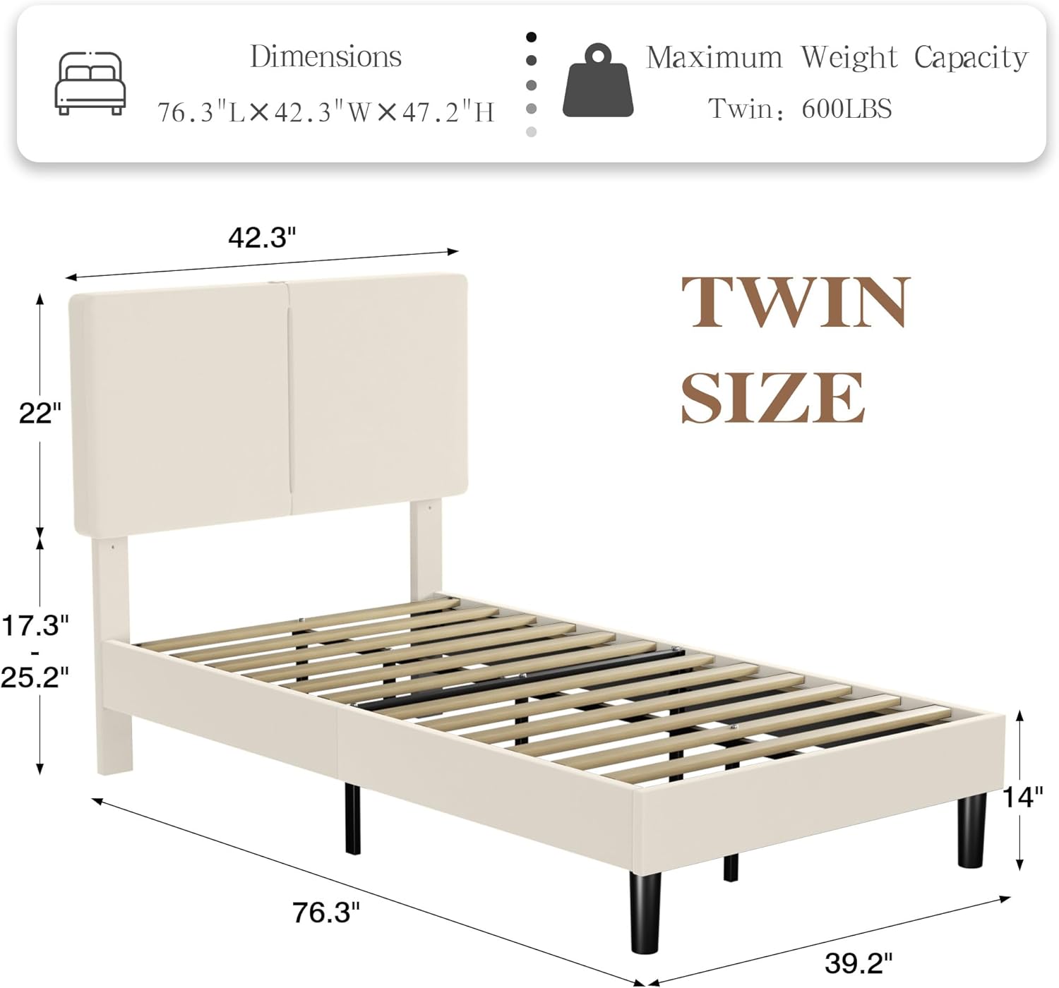 VECELO 2 Sets Twin Bed Frame with Type-C & USB Ports