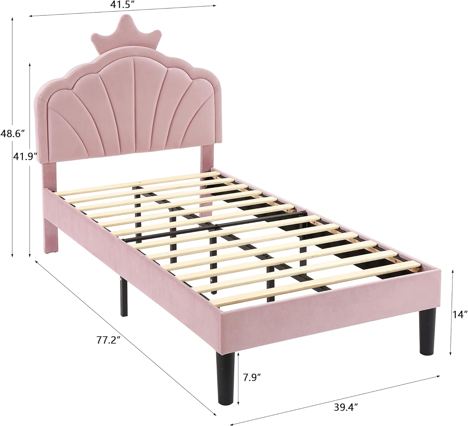VECELO Twin Size Bed Frame Upholstered with Headboard, Strong Platform with Crown for Kids Girls