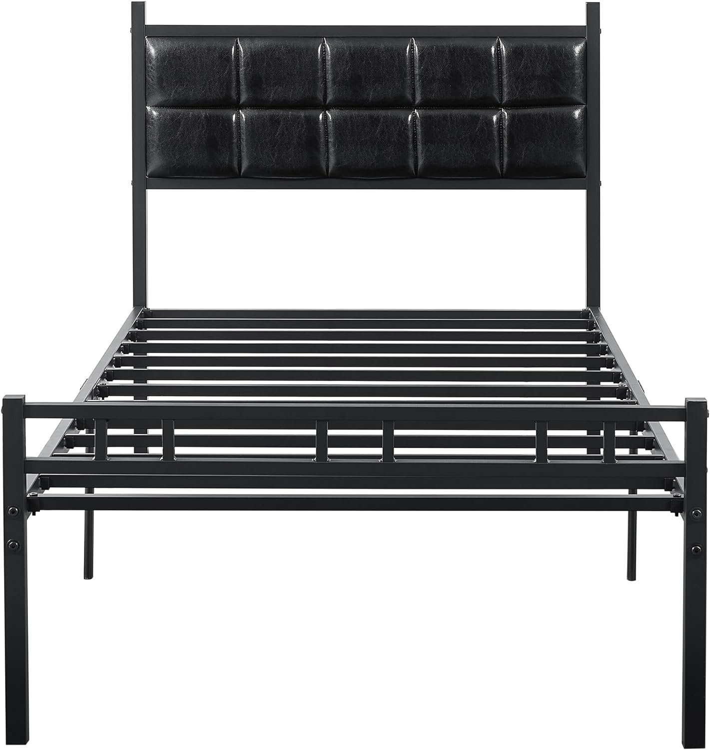 VECELO Bed Frame with PU Upholstered Headboard Metal Slats Support, No Box Spring Needed - VECELO