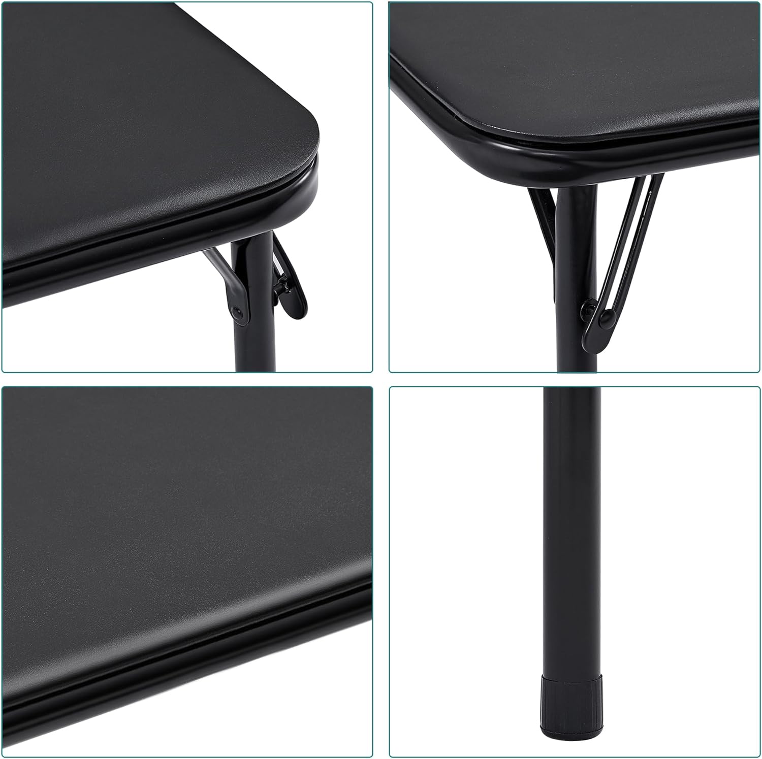 VECELO Portable Folding Card Table Square and Chair Sets with Collapsible Legs & Vinyl Upholstery (5 PCS) - VECELO