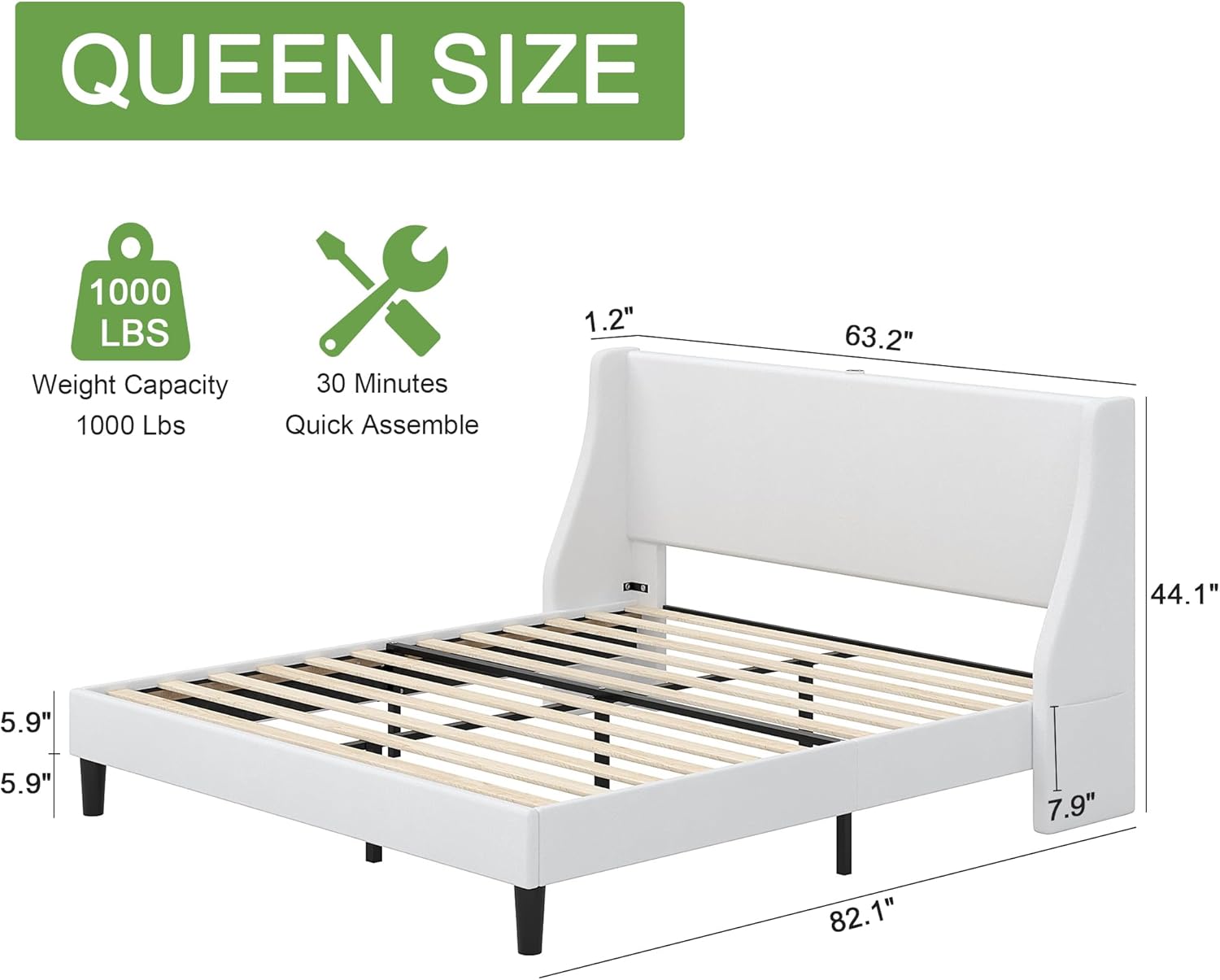 VECELO Bed Frame with Upholstered Wingback Headboard