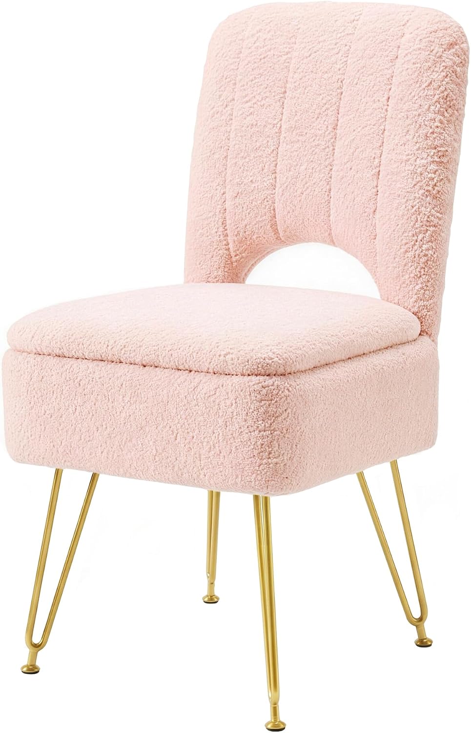 VECELO Vanity Stool Chair with Storage and Folding Back