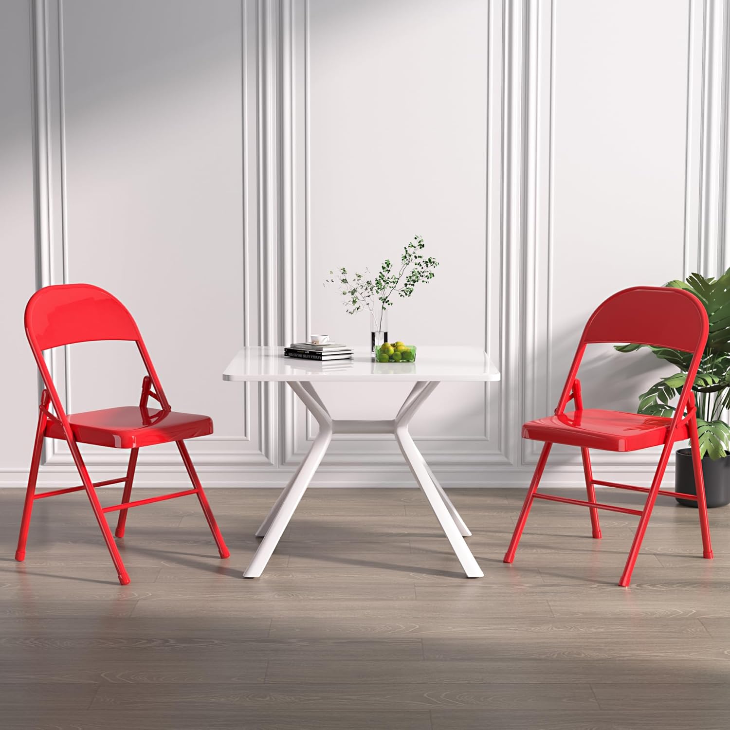 VECELO Metal Frame Steel Folding Mounted Chairs with Triple Braced & Double Hinged Back Set of 4 - VECELO