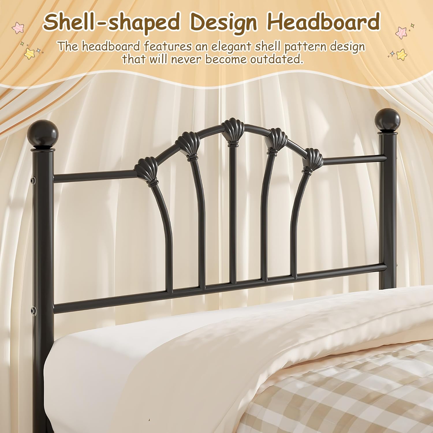 VECELO Twin Size Metal Bed Frame with Shell Headboard and Footboard