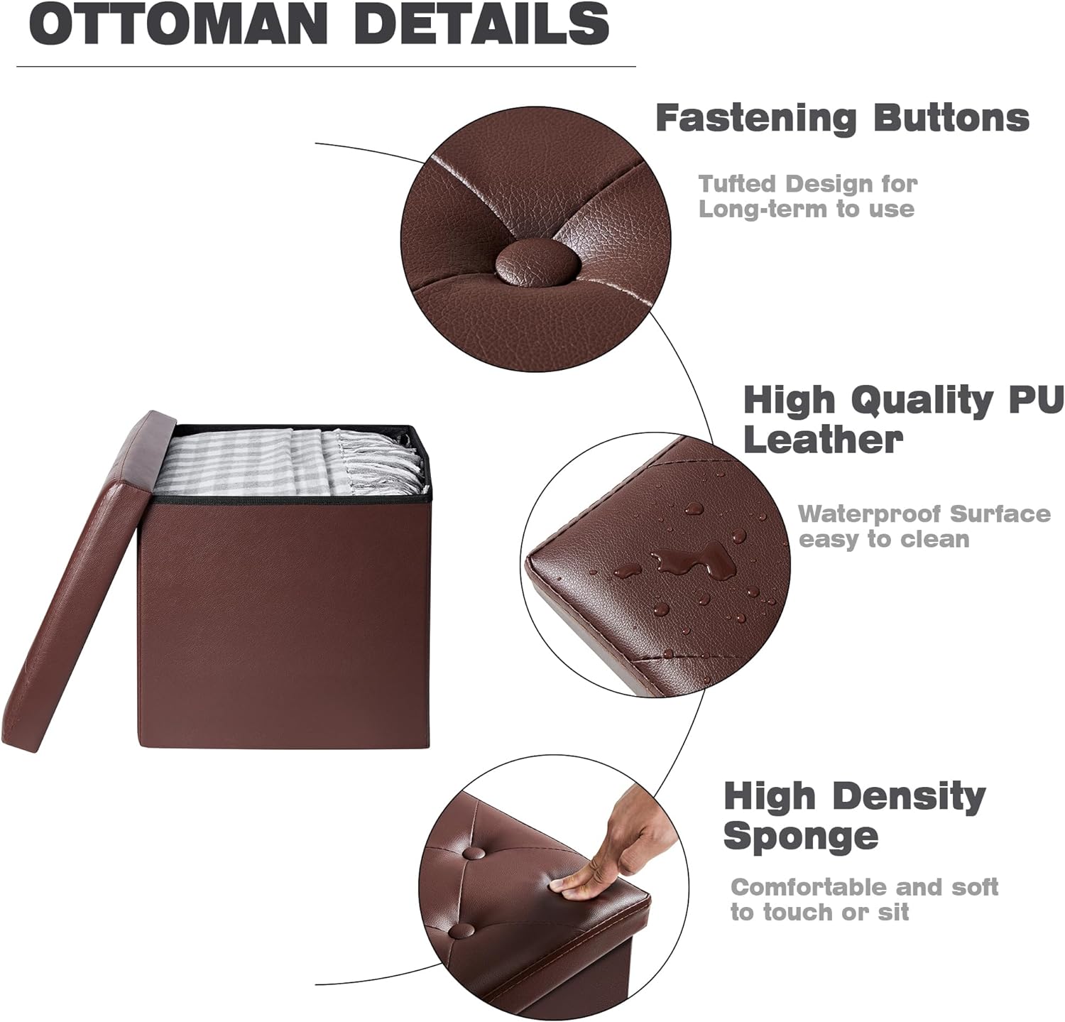 VECELO Storage Ottoman Bench End of Bed 43'' Footstool Footrest Stool Shoestool - VECELO