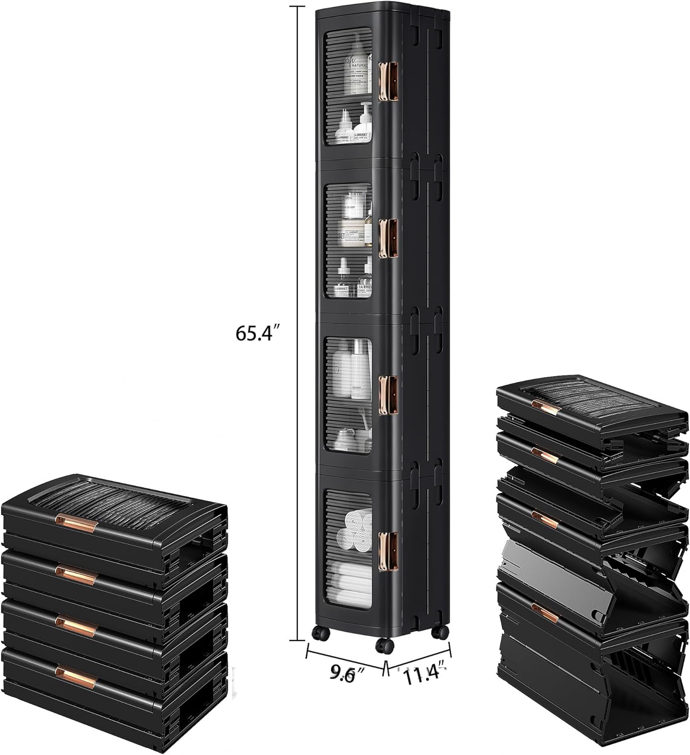 VECELO 4-Tier Tall Narrow Storage Cabinet with Movable Wheels