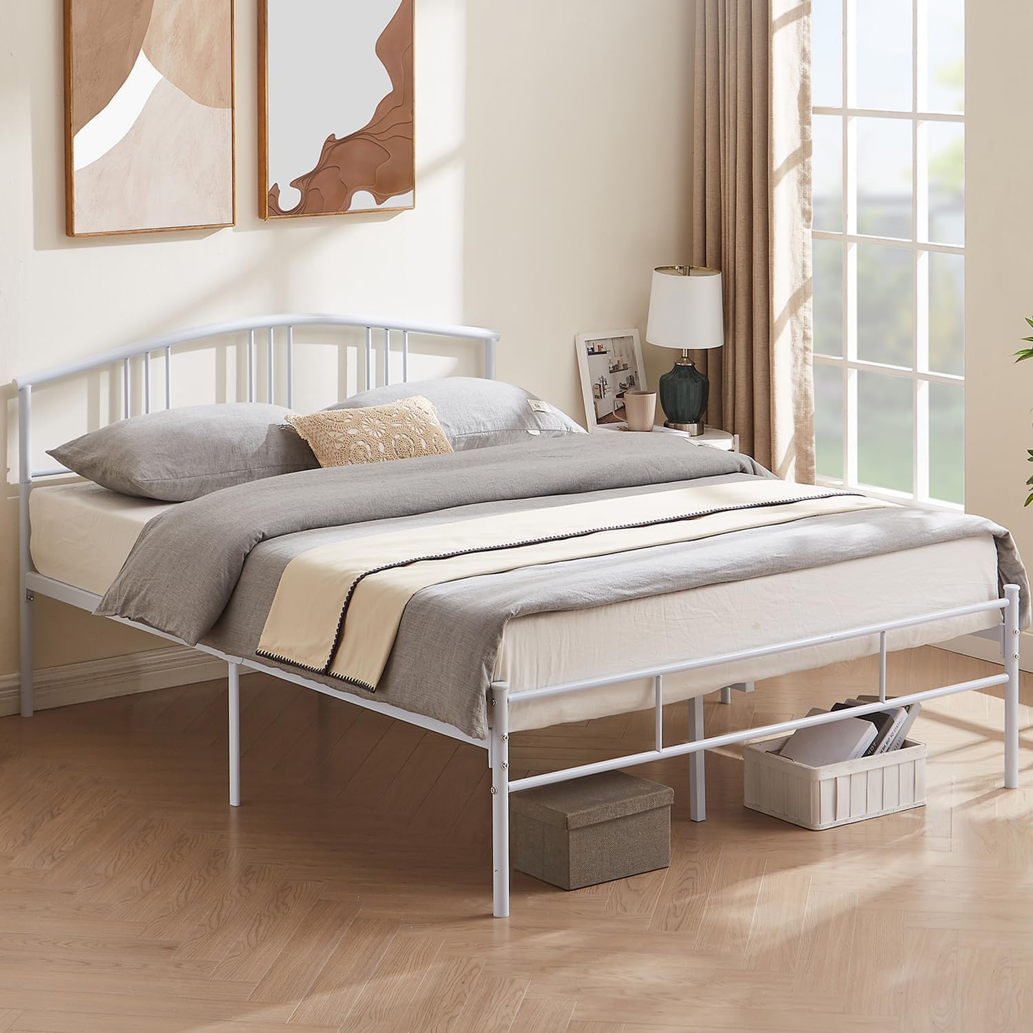 VECELO Modern Metal Bed Frame Mattress Foundation with curve headboard and Footboard - VECELO