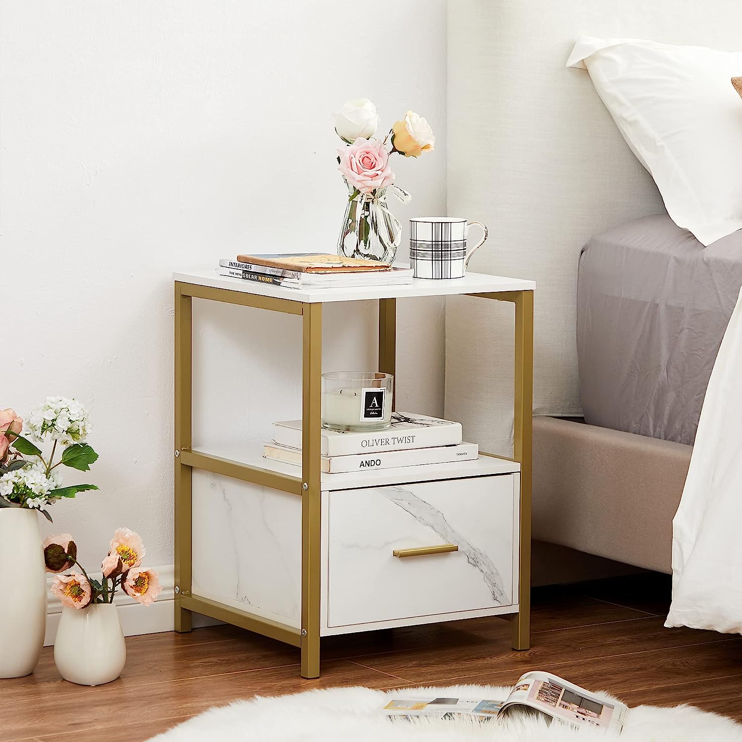 VECELO Nightstand Modern Square End Side Table, 1 Pack/2 Packs - VECELO