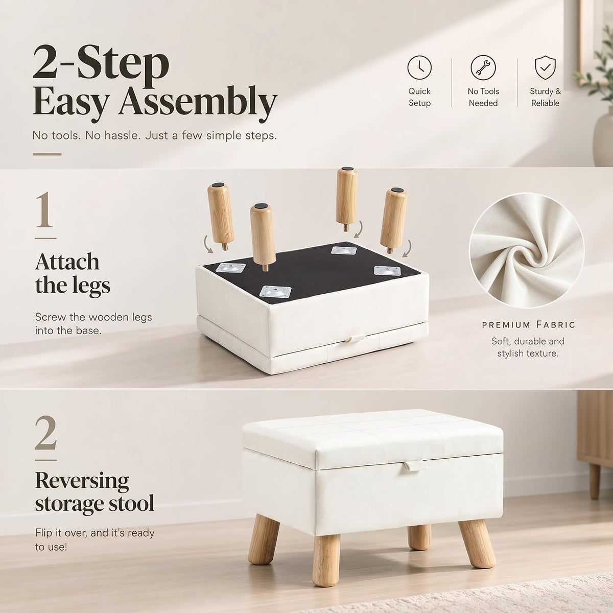 VECELO Storage Ottoman Under Desk Small Foot Stool with Wood Legs