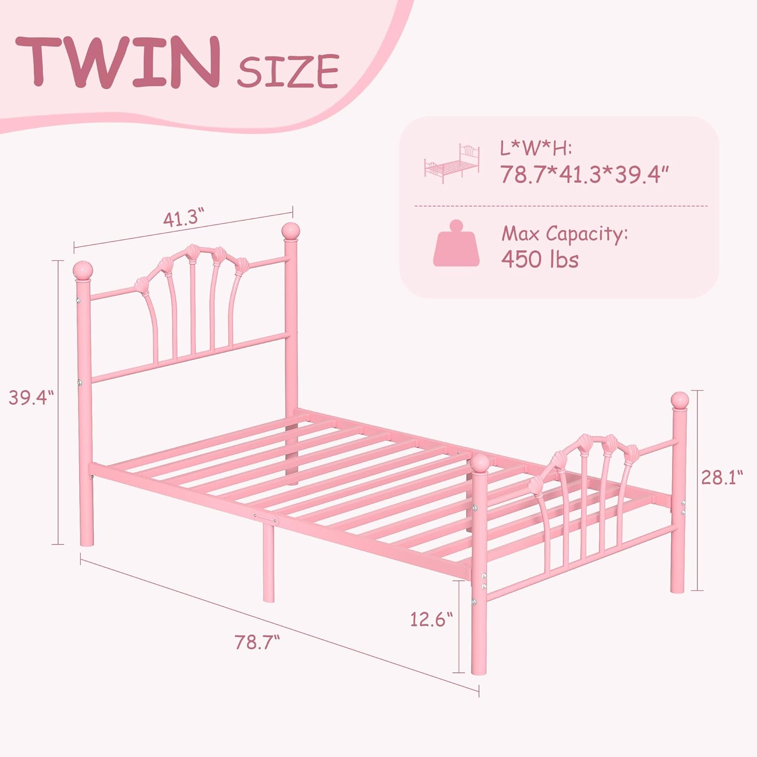 VECELO Twin Size Metal Bed Frame with Shell Headboard and Footboard