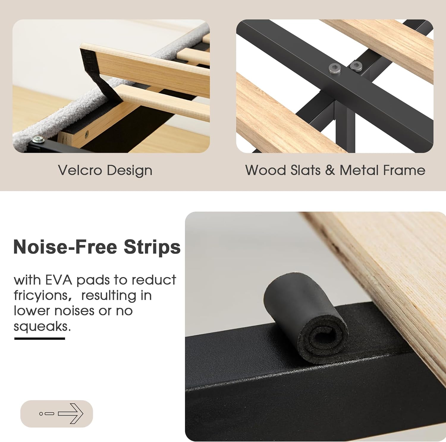 VECELO Upholstered Platform Bed Frame with Sheepskin Fabric Adjustable Headboard/Strong Wood Slats Supports